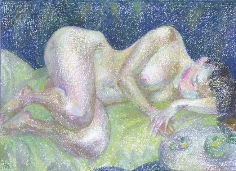 The painting by Leonid Petrushin NU35 from the serial NU symphony.
The serial was created from 2005 to 2008 years.
Technics:oil pastel,grain torchon.